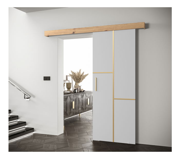 Posuvné dvere 90 cm Sharlene VII (biela matná + dub artisan + zlatá)