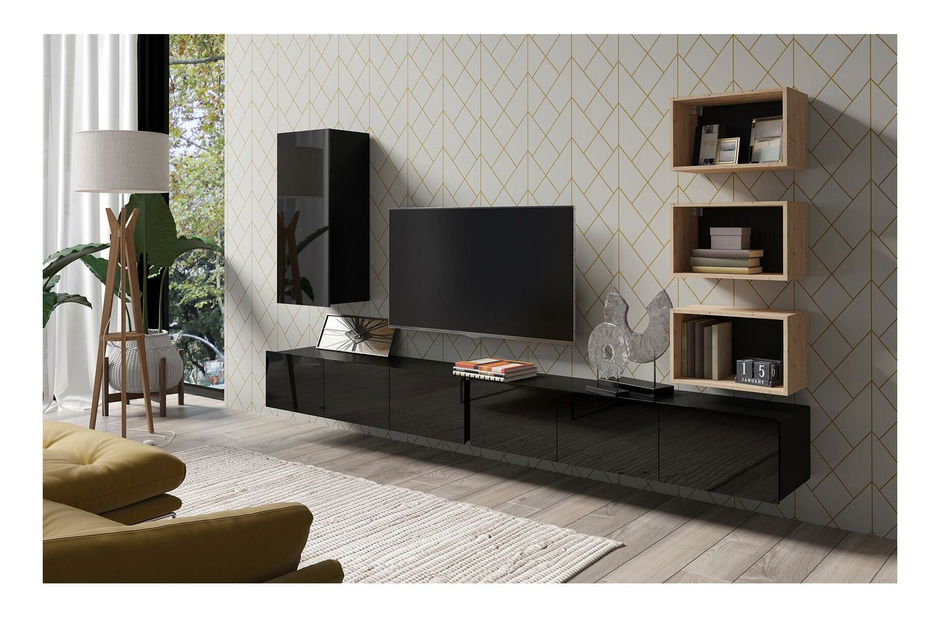 Nappali fal Calabria 3 (matt fekete + fényes fekete + arany tölgy)