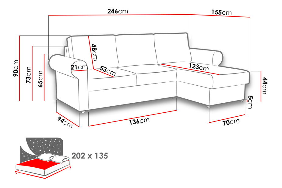 Kutna garnitura Majadahonda (sivo-crna)