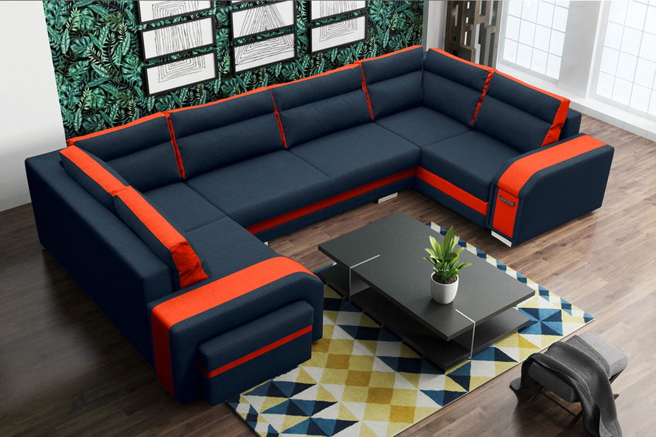 Sarok kanapé Asperata U (sötétszürke + narancssárga) (B)