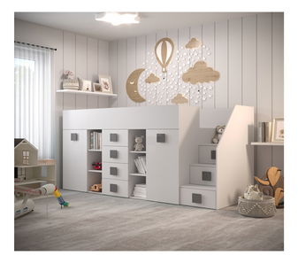 Detská kombinovaná posteľ 90 cm Toreno 3 (biela + biely lesk + sivé lesklé madlá) (P)