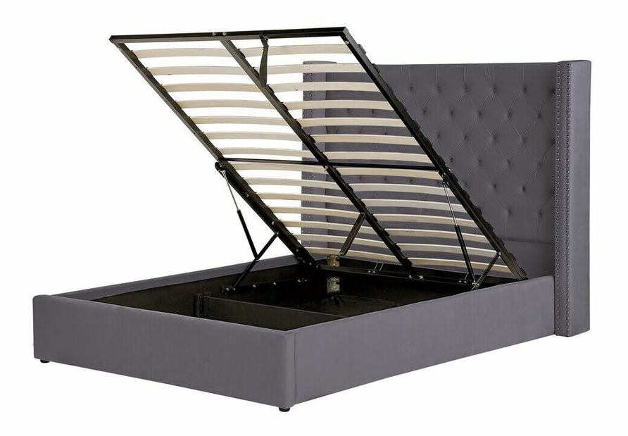 Franciaágy 140 cm Lubbka (szürke) (ágyráccsal) (tárolóhellyel)