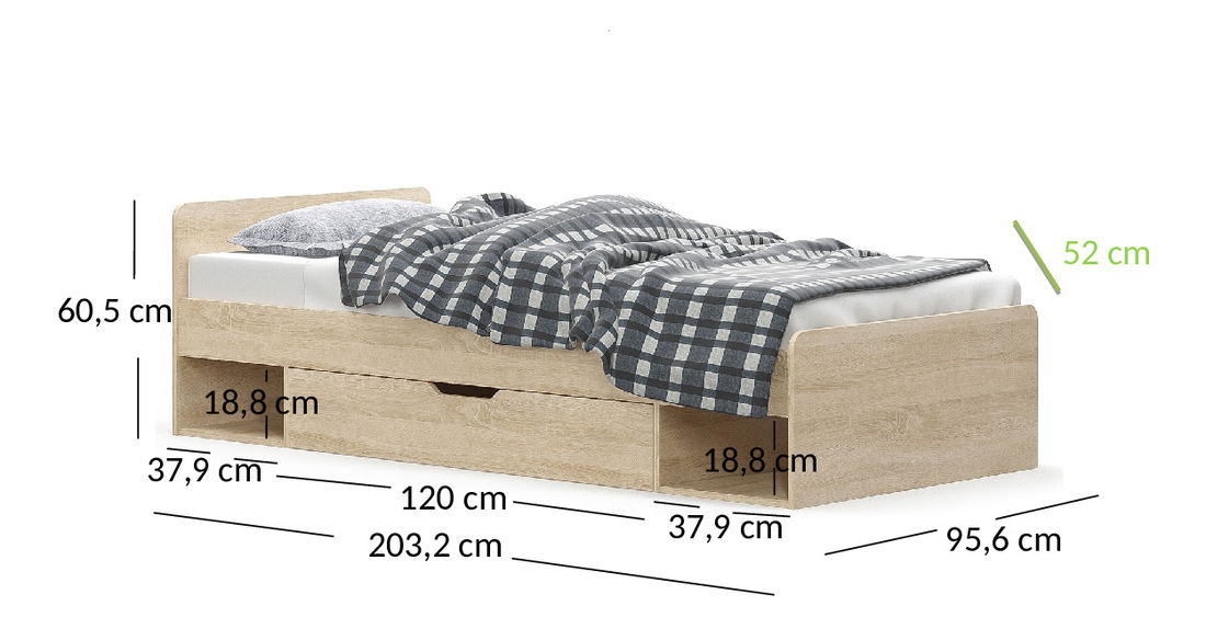 Pat de o persoană 90 cm Terrell (Stejar sonoma) (fără saltea și somieră)