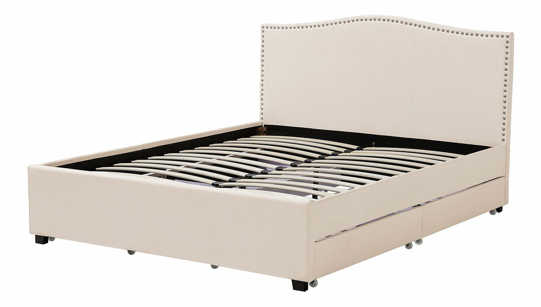 Pat matrimonial 160 cm MONTHY (cu spațiu de depozitare) (cu somieră) (bej) *vânzare stoc