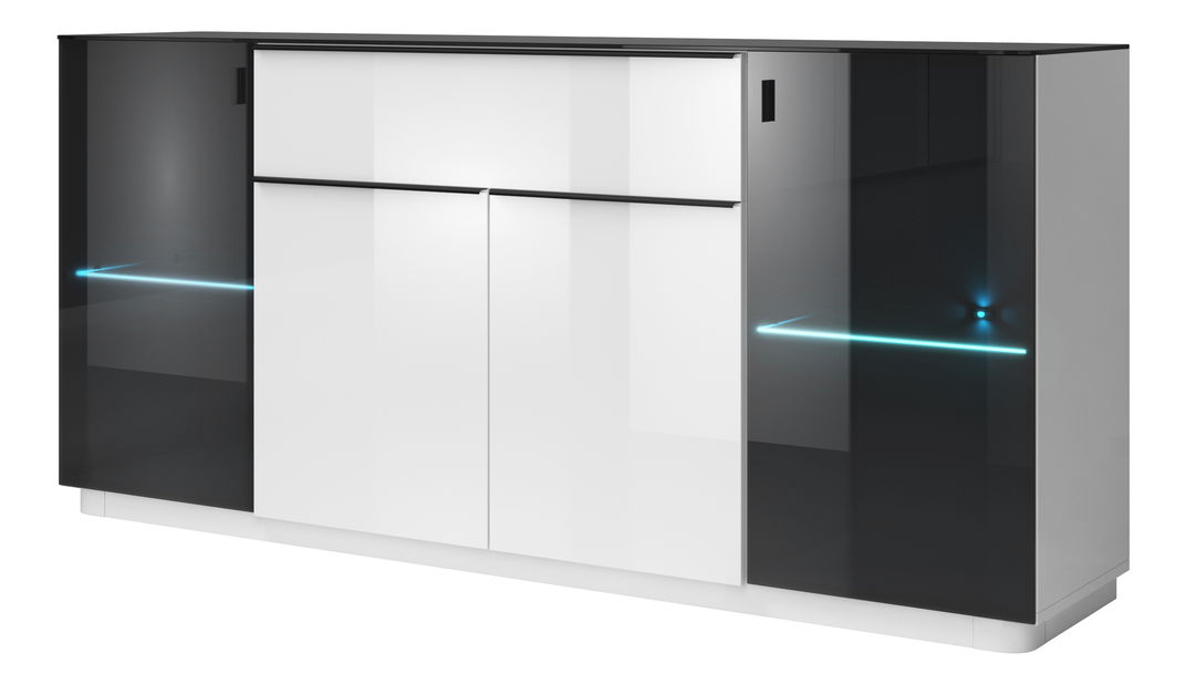 Vitrinek szekrény Toft Típus 25 (fehér + fekete üveg)