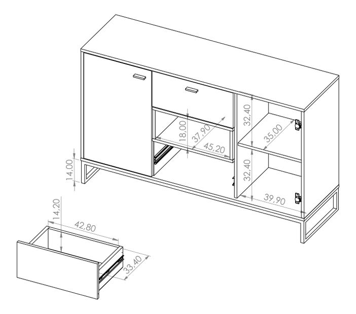 Komoda Oliver K2D2SZ (dub artisan + čierna matná)