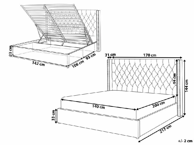 Manželská posteľ 140 cm Lubbka (strieborná) (s roštom) (s úl. priestorom)