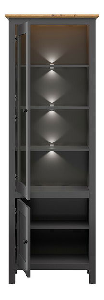 Vitrína BRW Hesen REG1W1D/20/7 (s LED osvetlením) (grafit + dub artisan)