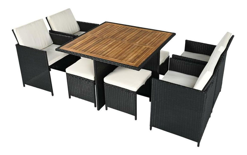 Záhradný ratanový set Milford (čierna + krémová + prírodná)