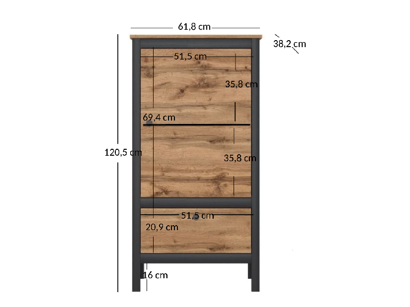 Komoda Leticia 1D1S/60 (hrast wotan + crna)