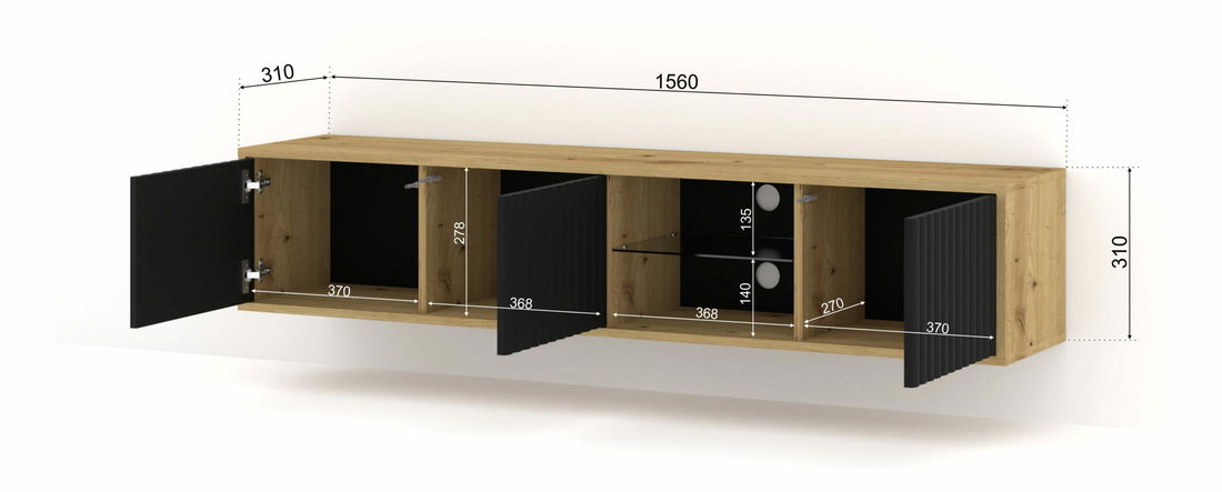 Masă TV Mitra 156 (Stejar artisan + Negru)