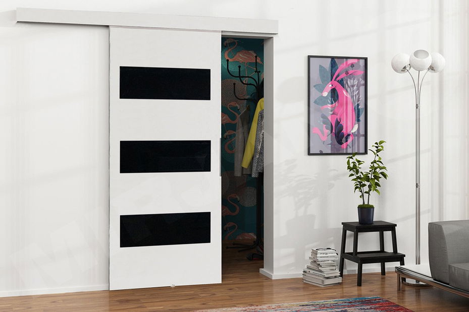 Uși culisante Meralia II 100 (Alb + Alb + negru lacobel)