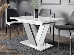 Rozkladací jedálenský stôl Granger (lesk biely + betón) (pre 2-6 osôb)