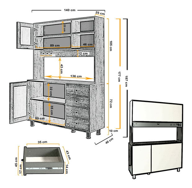 Kuhinjska vitrina Grandene 140 (antracit)