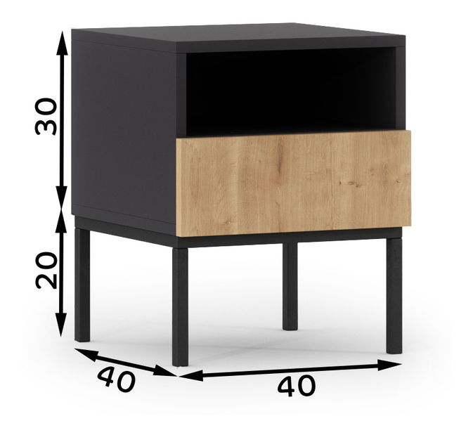 Nočný stolík Loyd (dub artisan + čierna matná)
