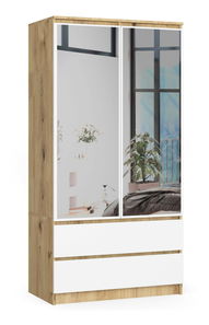 Dulap de haine Submarino (stejar artisan + alb) (cu oglindă)