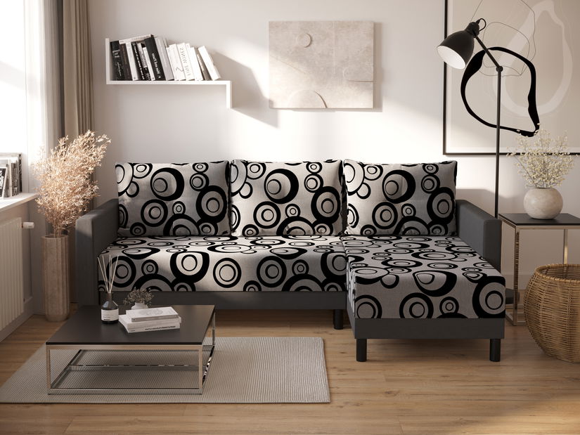 Sarok ülőgarnitúra Glimmer L (sötétszürke + szürke + fekete) (J)