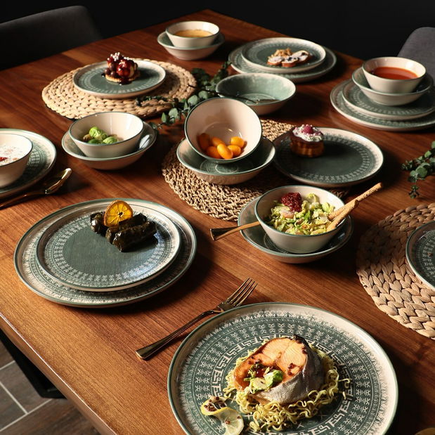 Jedálenská súprava (24 ks.) Torm (zelená + krémová) *výpredaj