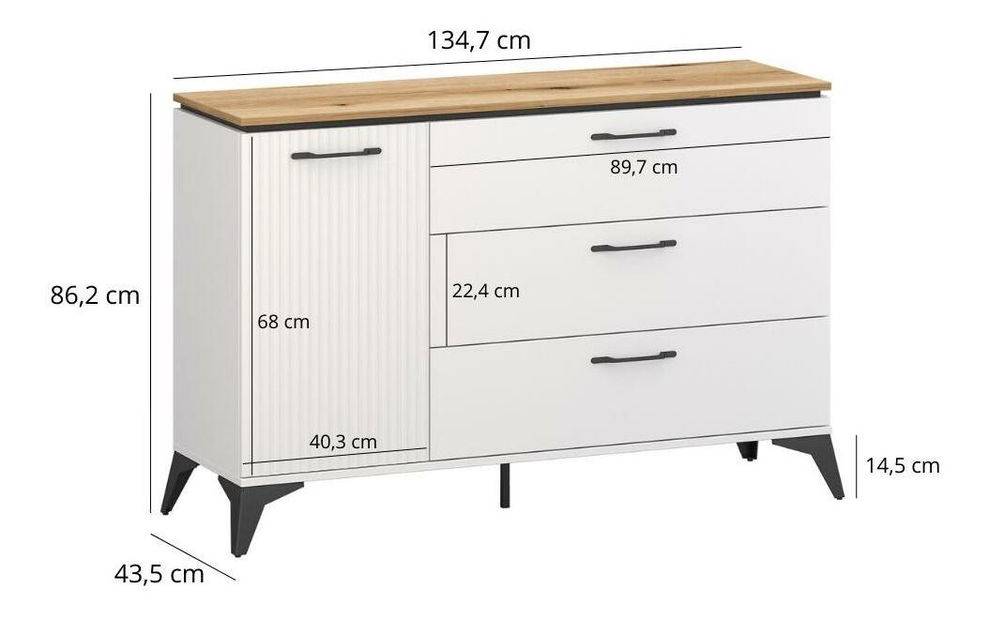 Komoda Vejares 1 (bijela + hrast evoke) 