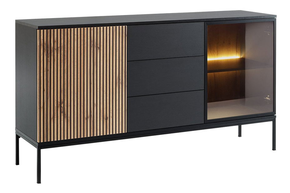 Vitrină Dernas KSZ154 (Negru grafit + Stejar wotan) (cu iluminat LED galben)