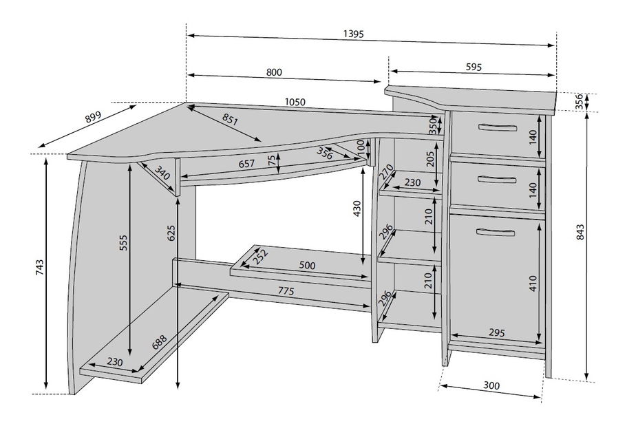 Rohový PC stolík Elf L / P