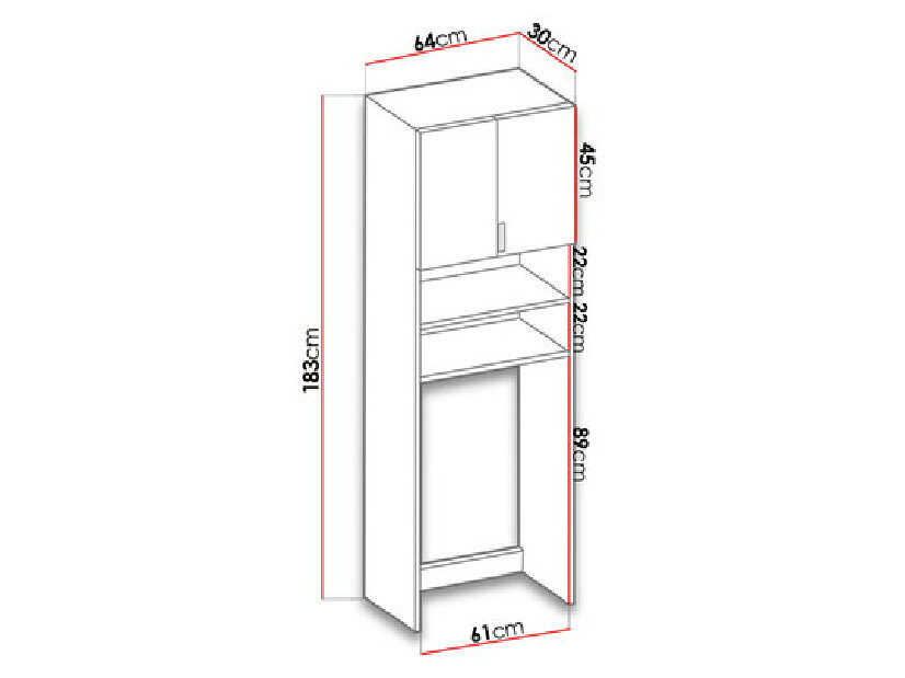Kúpeľňová skrinka nad práčku Lena (Biela)
