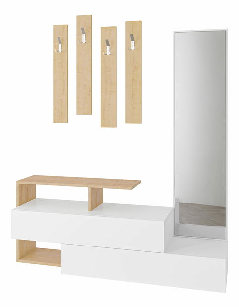 Set mobilier pentru hol Rambo (Alb + stejar)