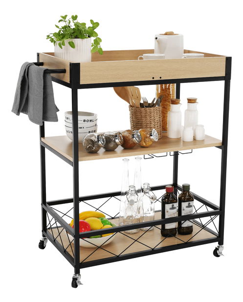 Servírovací vozík Vivian (čierna + dub svetlý)
