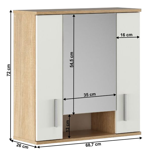 Dulap de baie suspendat cu oglindă Leah 01 (stejar sonoma + alb matná)