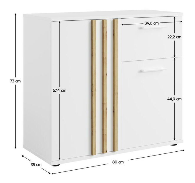 Komoda Tullin 4 (biela + dub artisan)