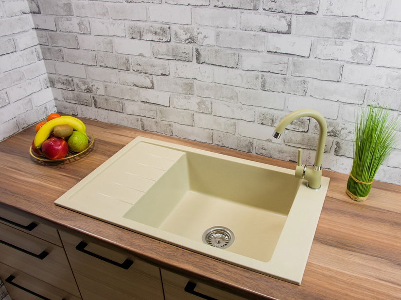 Kuchynský drez Lurano (béžová) (s 2 otvormi pre batériu) (L)