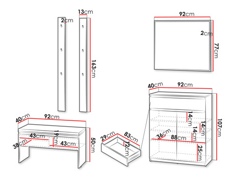 Mobilier hol Semplo I (Alb alpin + Negru) (cu oglindă)