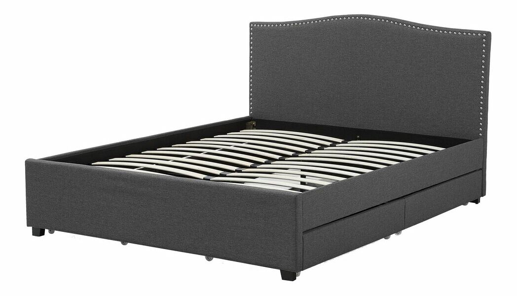 Franciaágy 160 cm MONTHY (ágyráccsal és tárolóhellyel) (szürke)