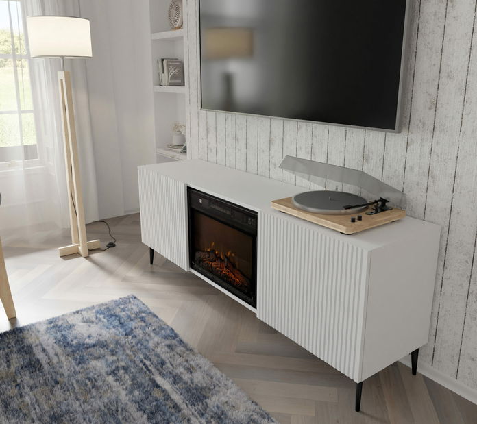 TV skrinka/stolík s elektrickým krbom FPB 2D 170 C Rowanna (biela)