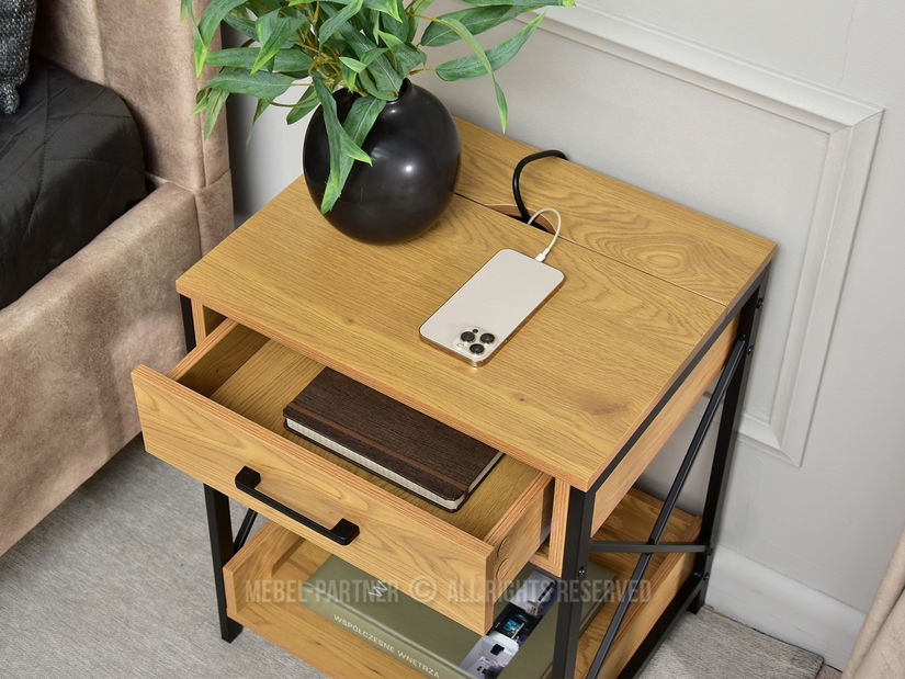 Noptieră Torry (stejar + negru)