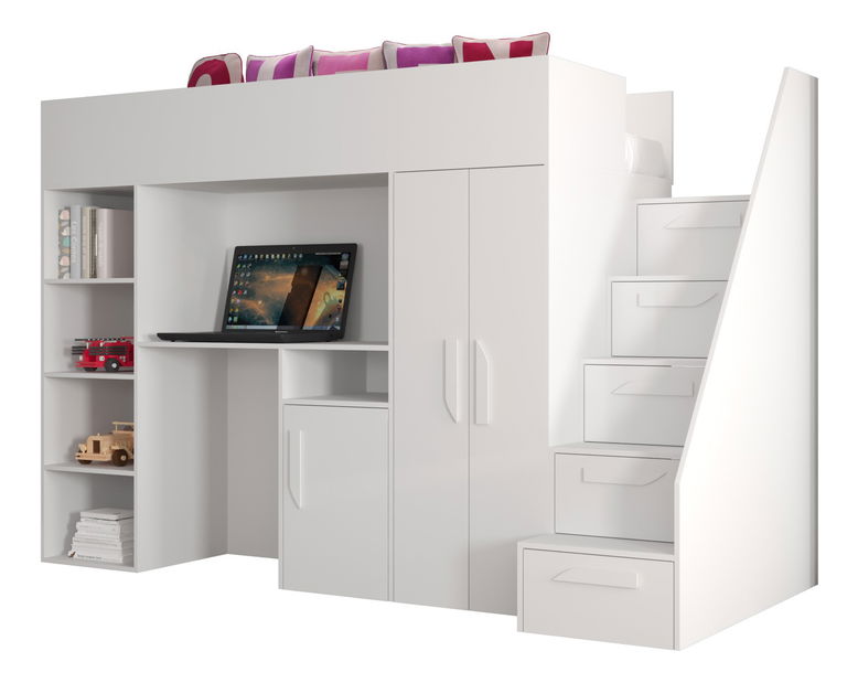 Kombinált gyerekágy 90 cm Puro 14 (matt fehér + fényes fehér + fényes fogantyúk)