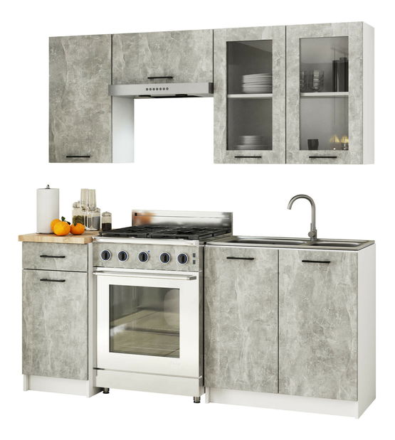 Vitrină de bucătărie superioară Organo 720 (alb + beton)