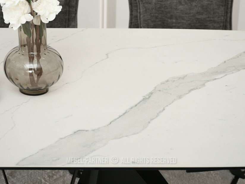 Masă de sufragerie Persi (marmură albă + negru)