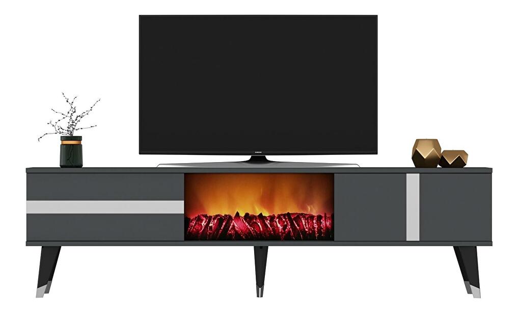 TV asztal/szekrény kandallóval Vekika 3 (antracit + ezüst) 