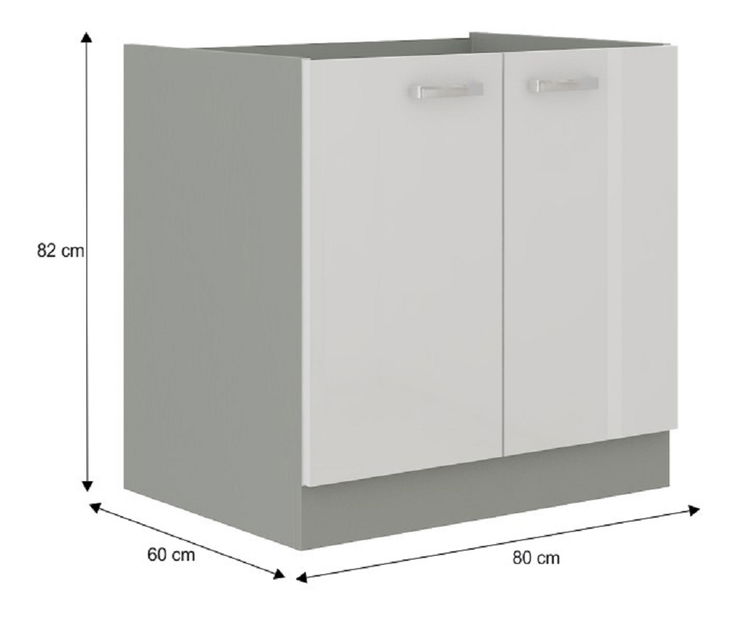 Dulap inferior de bucătărie 80 D 2F BB Pleitton (Alb extra lucios)