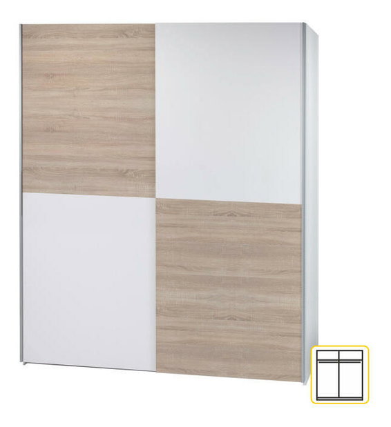 Šatníková skriňa Win 2 (biela + dub sonoma) (šachovnica)