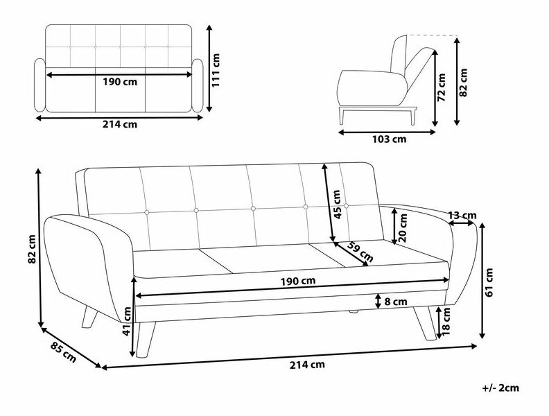Canapea 3 locuri Flong (negru) 