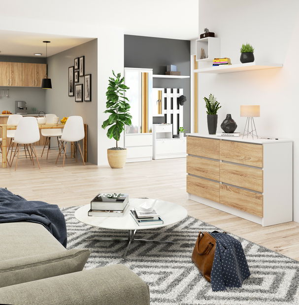 Comodă Kapil (Alb + stejar sonoma)