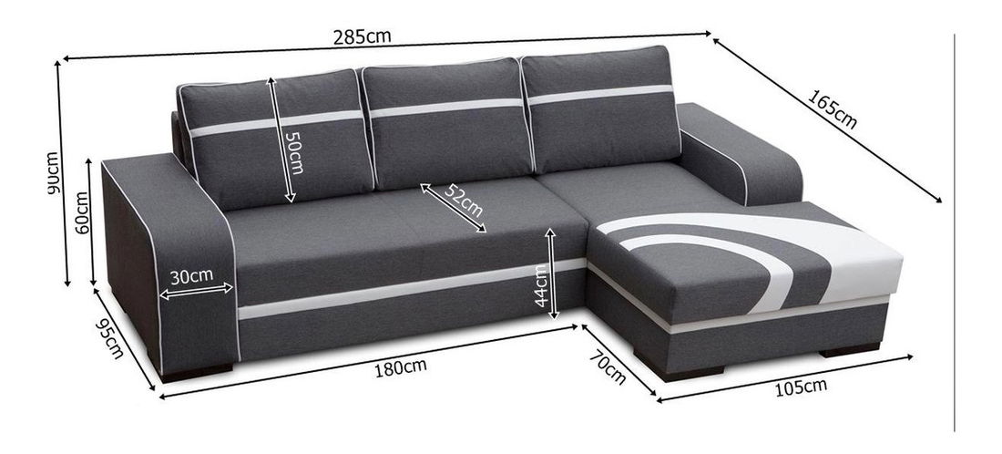 Rohová sedačka Florance (tmavosivá + biela) (P)