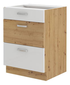 Dolná kuchynská skrinka Arryn 60 D 3S BB (dub artisan + lesk biely)
