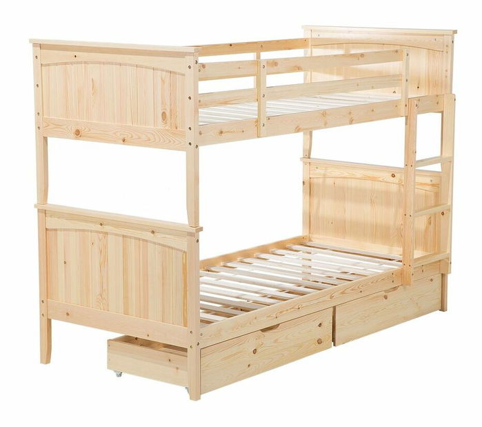 Krevet na kat 90 cm Alf (svijetlo drvo) (s podnicom i prostorom za odlaganje)