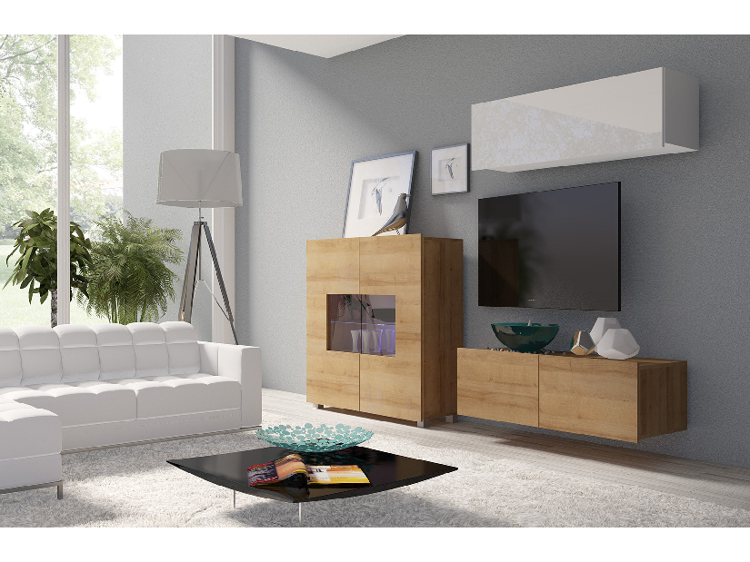 Mobilier living Calabria C9 (Alb + Stejar auriu) (fără iluminat)