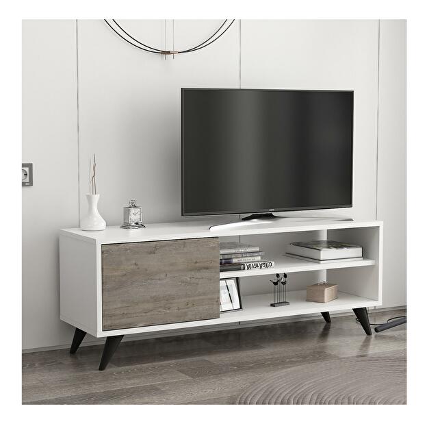 TV asztal/szekrény Dotave (fehér + sötétszürke) 