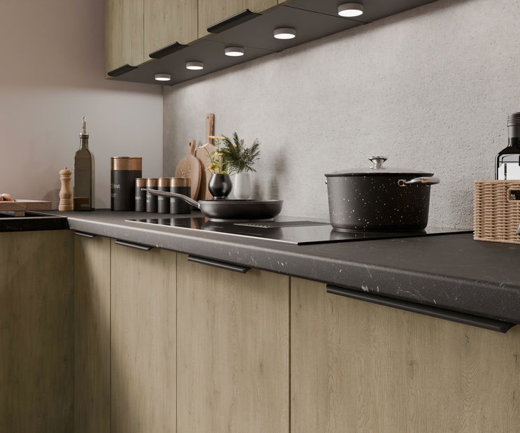 Rohová kuchyňa Carminia (dub cremona + antracit)