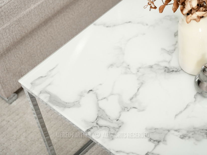 Konferenčný stolík Bella M (biely mramor + chrómová)